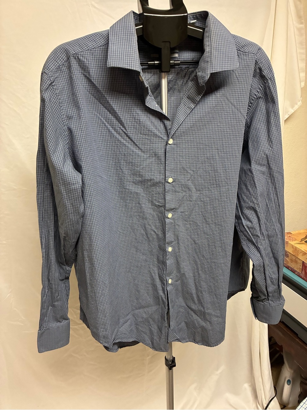 DNKY Men's Blue Check Dress Shirt - Classic Long Sleeve